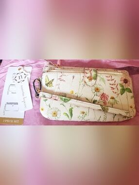 Nanette Lepore White Floral Butterfly Wristlet Wallet - 2 Piece Set. NWT
